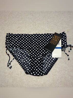 Coco Reef Black Classic Polka Dot Side Lace Ruched Bikini Bottoms XL NWT